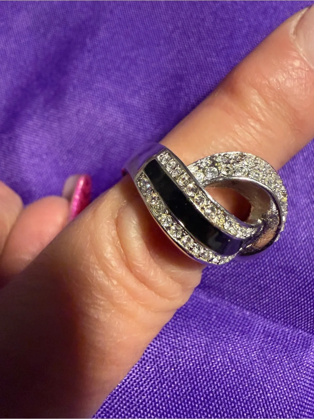 Park Lane Black & Silver Crystal Swirl Statement Ring Size 8 New